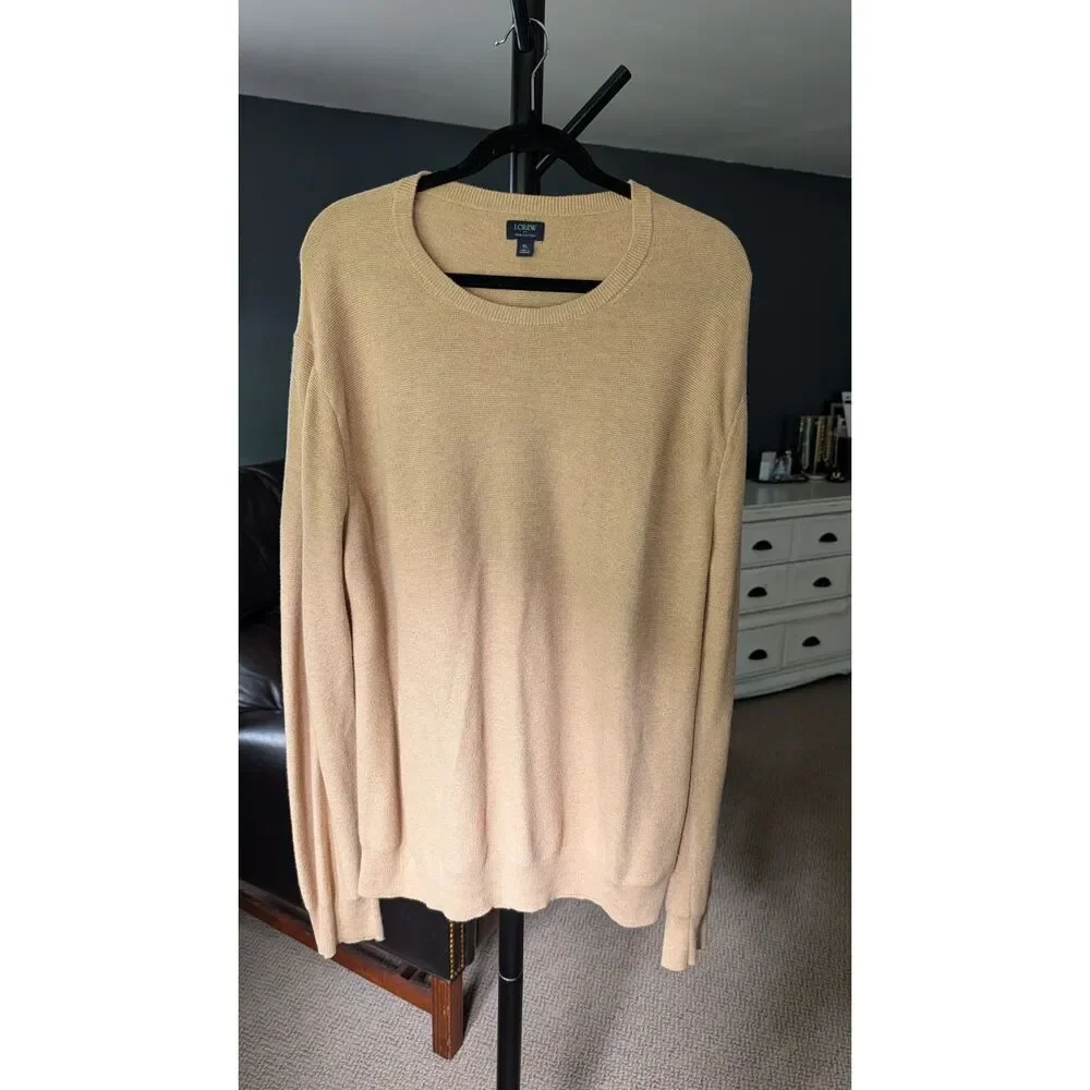 J.Crew Mens XL Tan 100% Cotton Crewneck Sweater Textured Knit